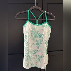 NWT Lululemon Power Y Tank - green and white with green flowers